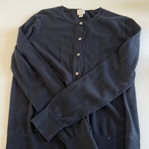 Black Button-Front Crewneck Cardigan